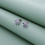 Purple Flower Butterfly 925 Silver Stud Earring