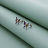 Purple & Gold Butterfly 925 Silver Stud Earring