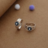 Royal Classic Blue Floral Silver Toering | Adjustable | Lightweight |  Everyday Wear