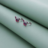 Ruby Pink Butterfly 925 Silver Stud Earring
