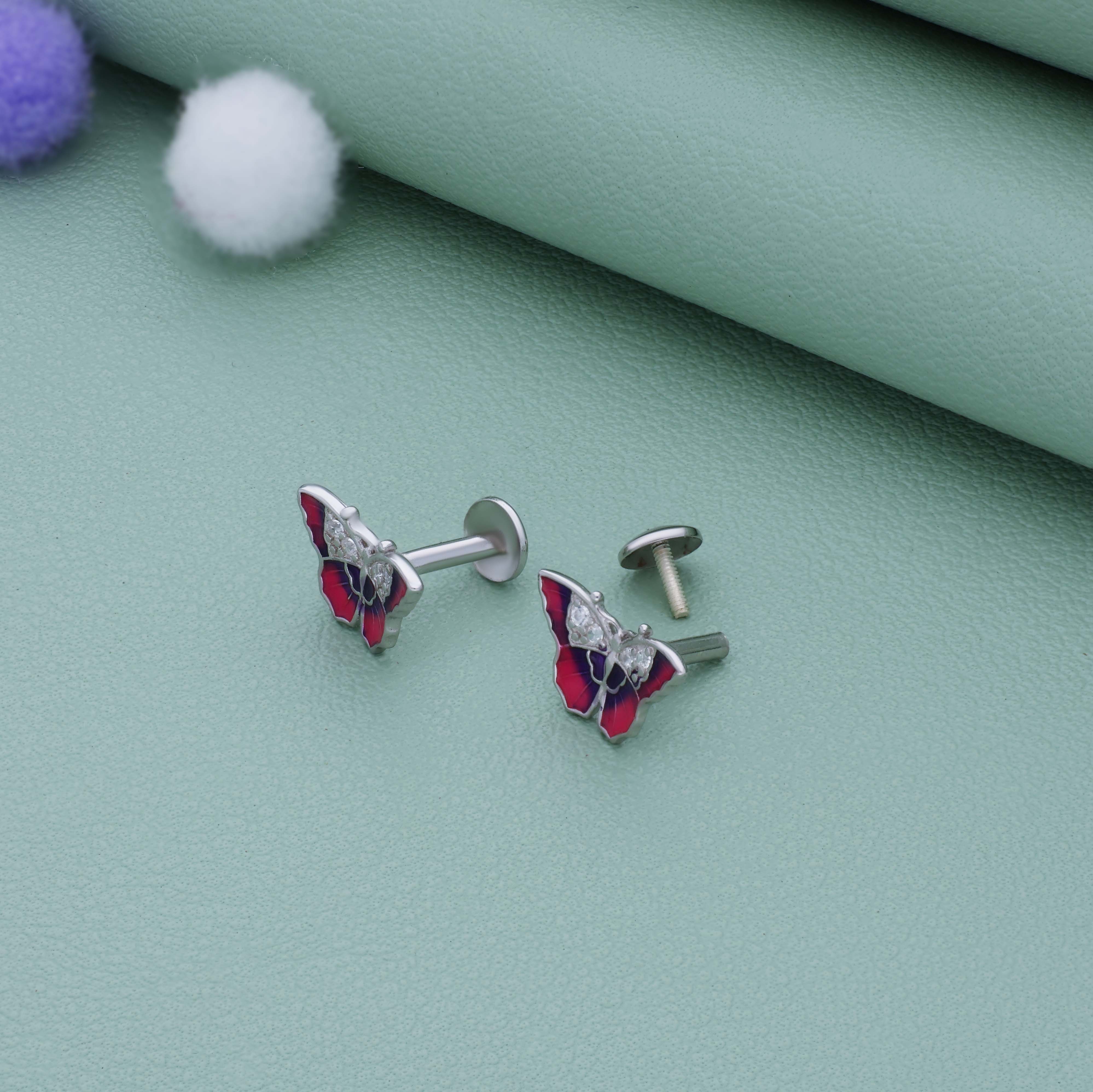 Ruby Pink Butterfly 925 Silver Stud for Kids & Teen(10+ Yrs)