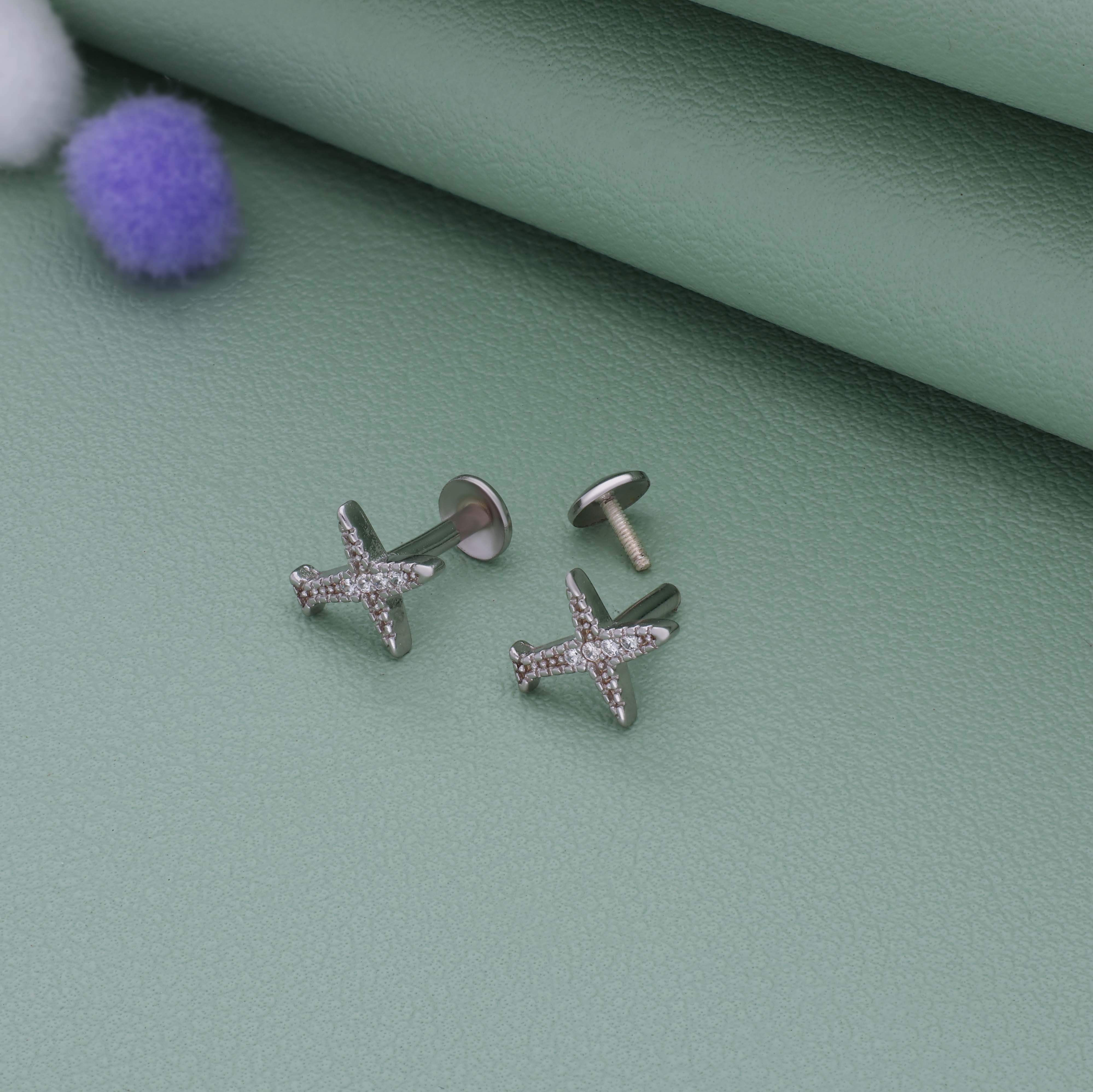 Sparkling Aeroplane 925 Silver Stud Earring