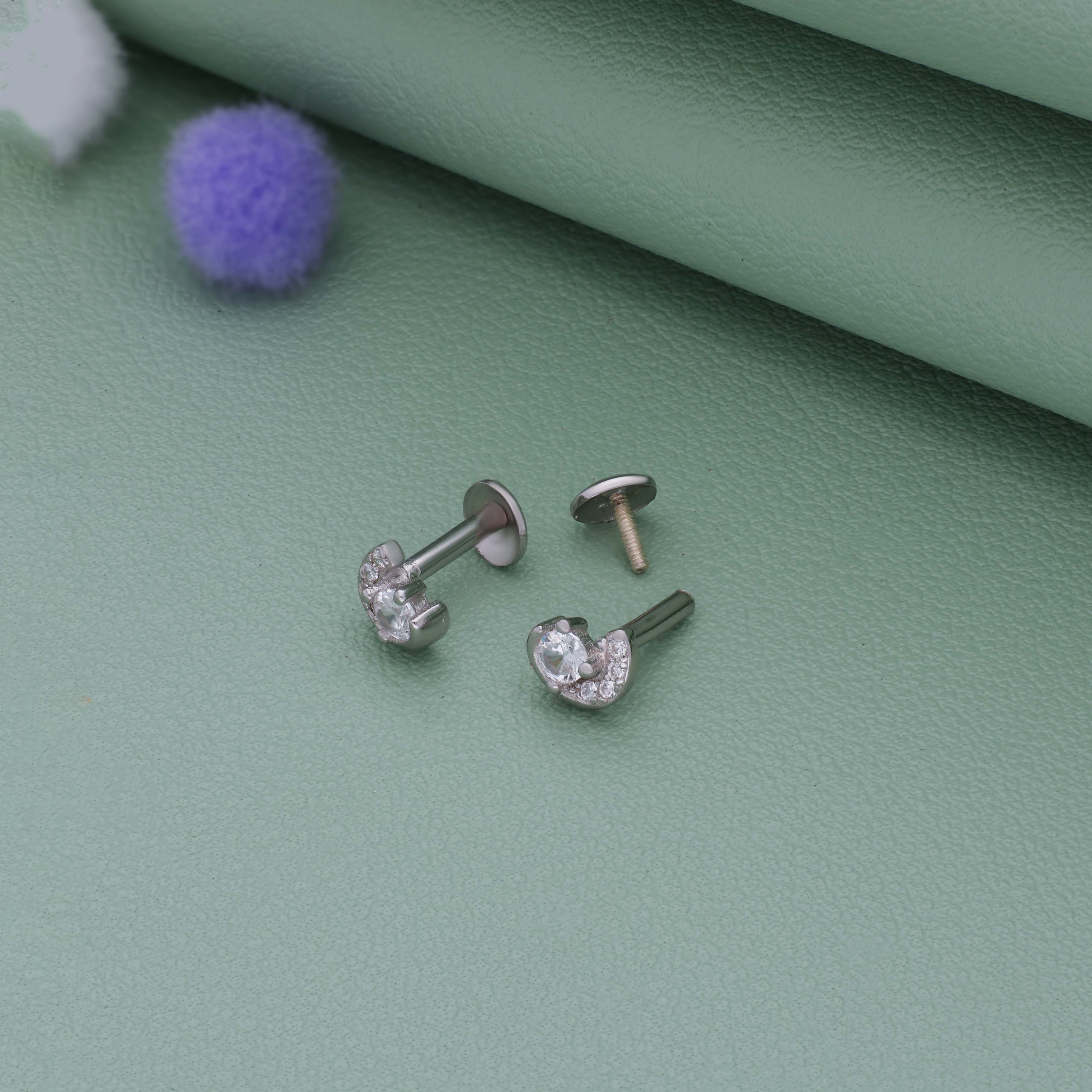 Sparkling Crescent Moon 925 Silver Stud for Kids & Teen(10+ Yrs)