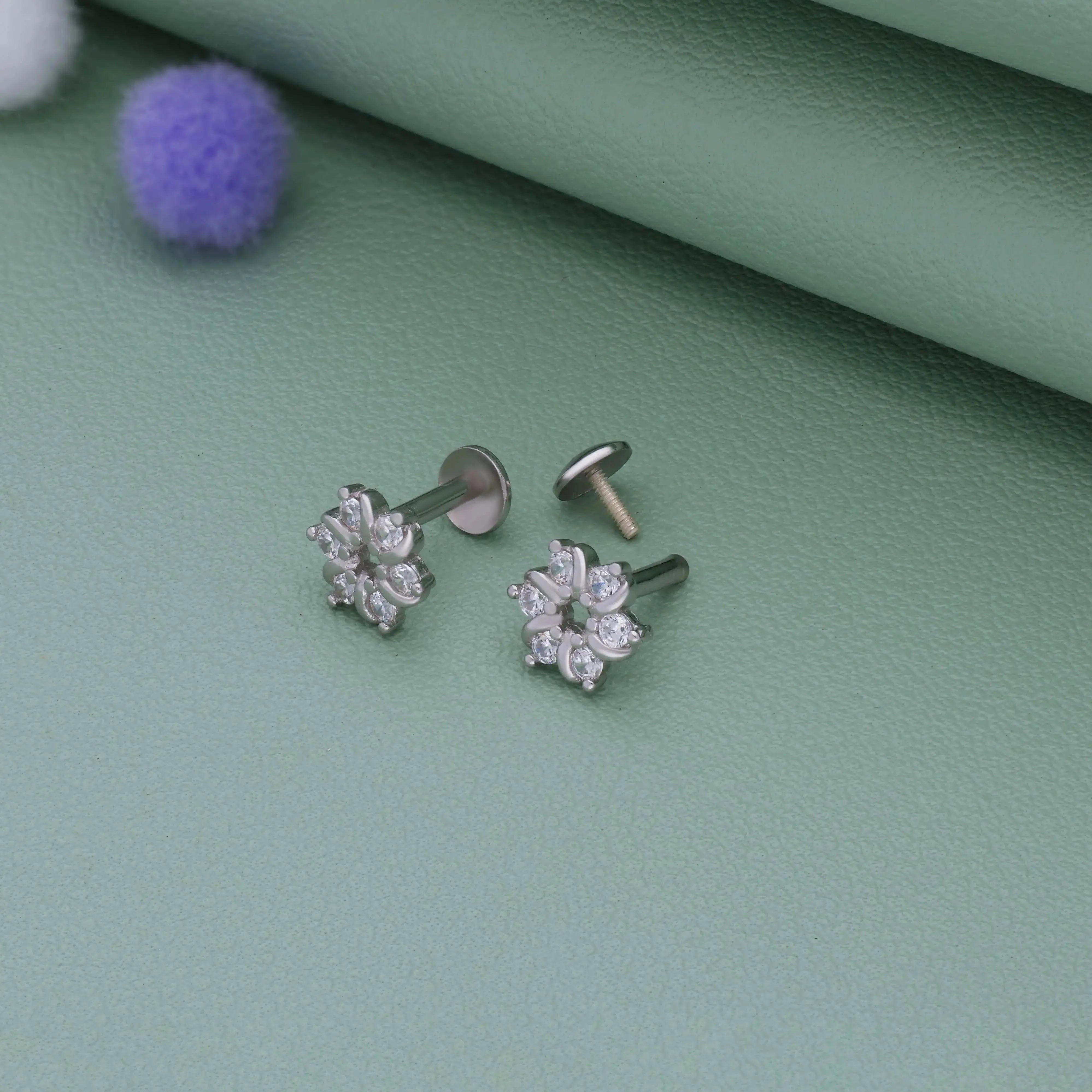 Sparkling Floral Crystal 925 Silver Stud for Kids & Teen(10+ Yrs)