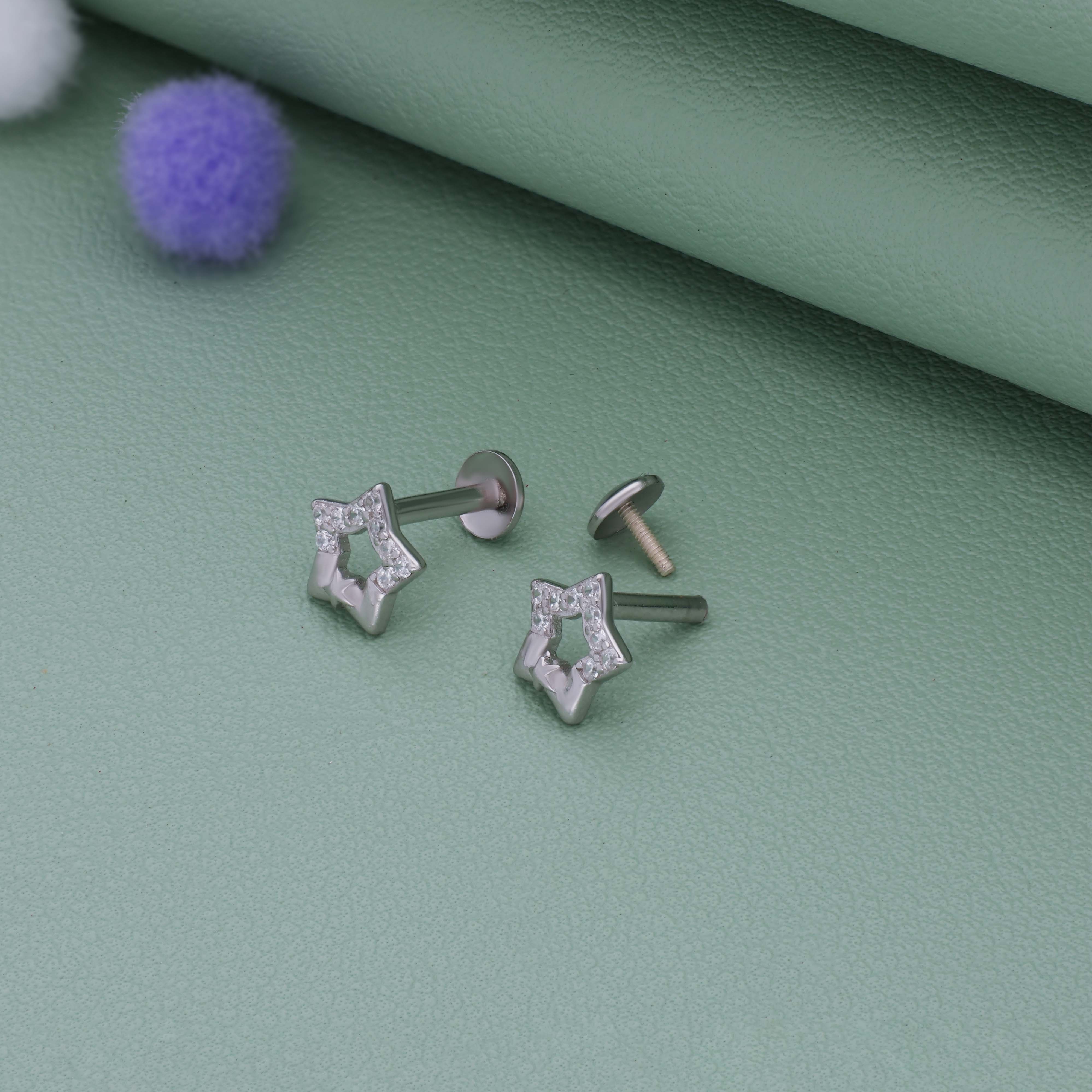 Sparkling Star Outline 925 Silver Stud Earring
