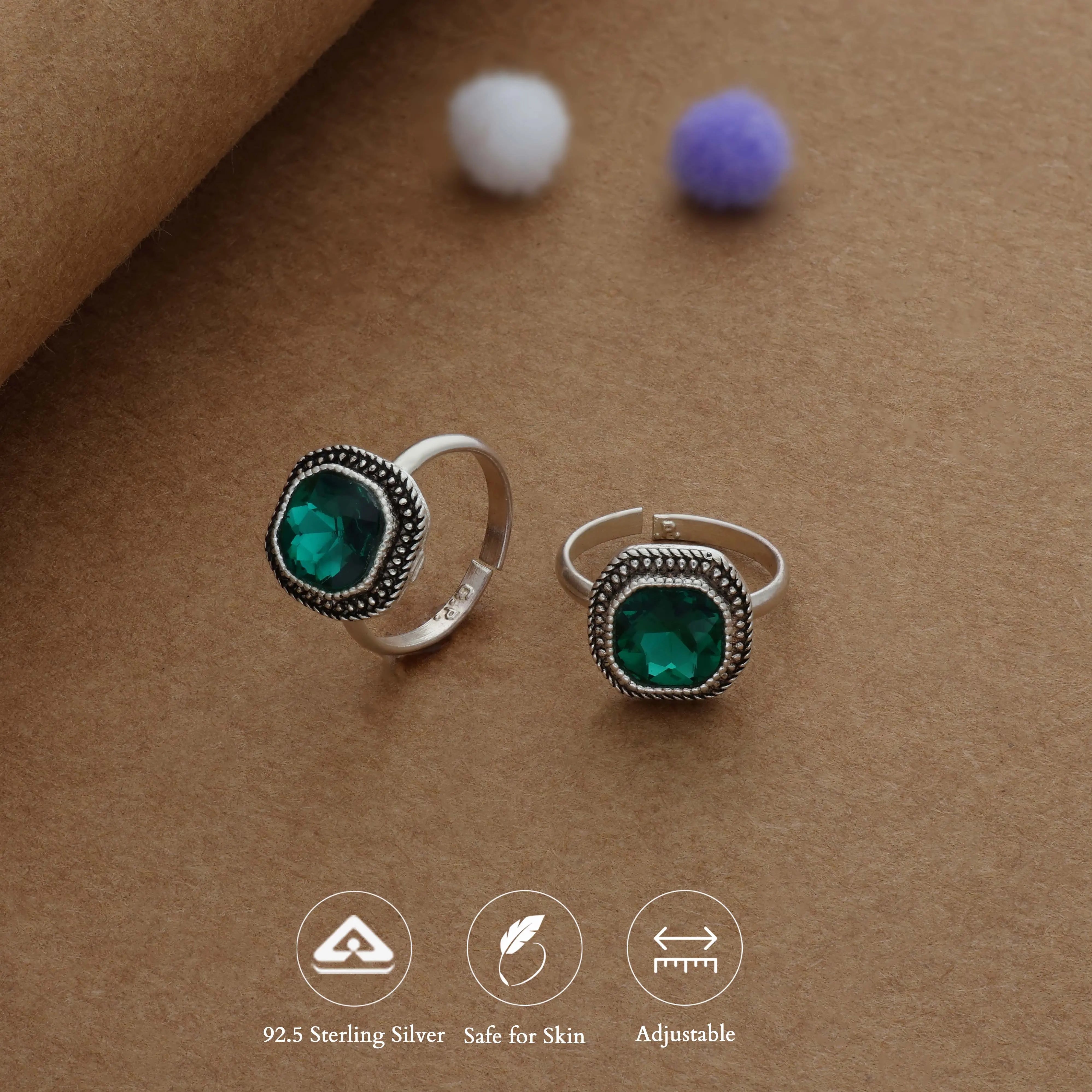Premium Enamel Green Oxidized Silver Toering | Adjustable | Lightweight |  Everyday Wear