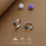 Floral Blue Dot Oxidized Silver Toering | 925 Hallmark | Adjustable | Lightweight |  Everyday Wear
