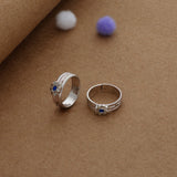 Tiny Blue Charm Floral Silver Toering  | Adjustable | Lightweight |  Everyday Wear