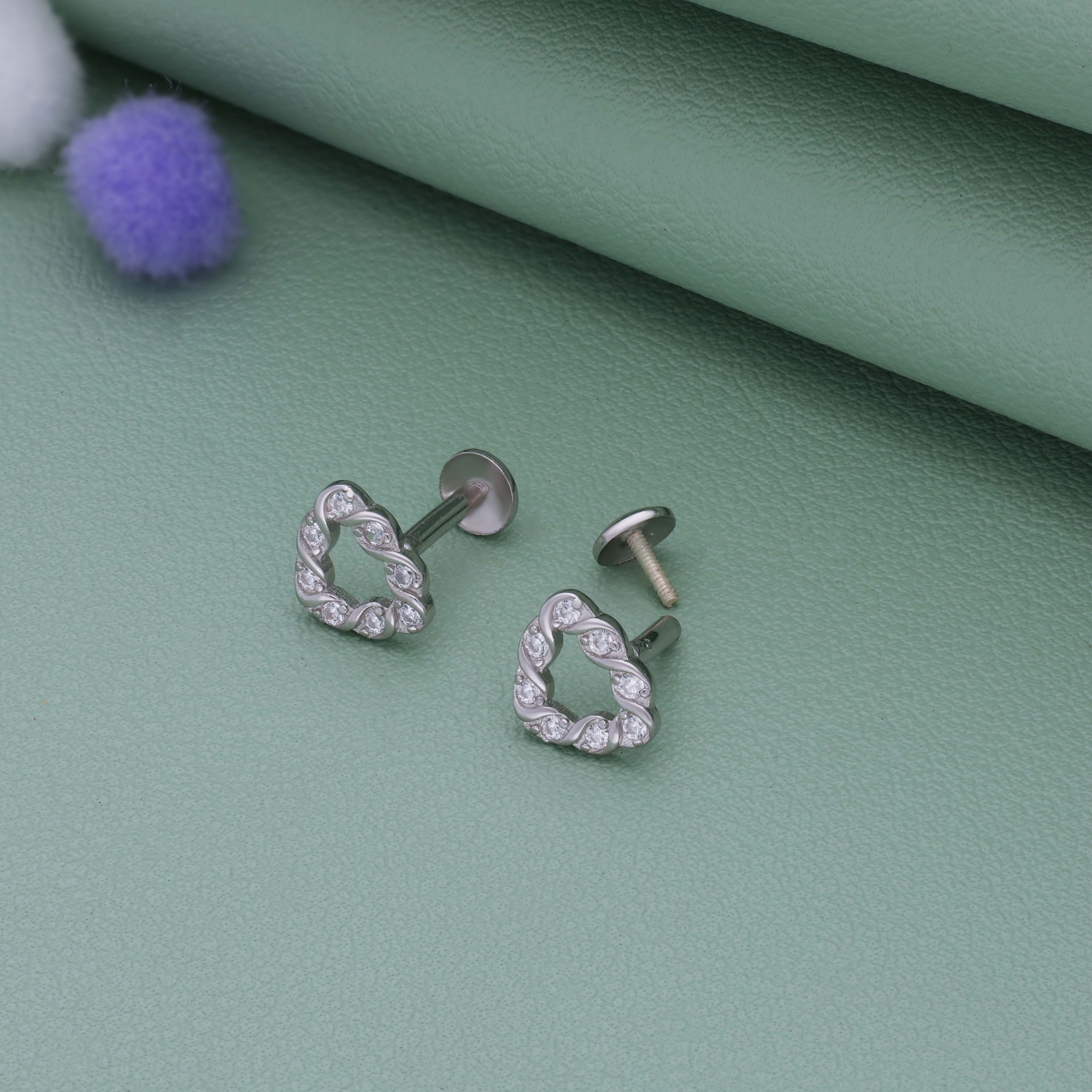 Twisted Crystal Heart 925 Silver Stud for Kids & Teen(10+ Yrs)