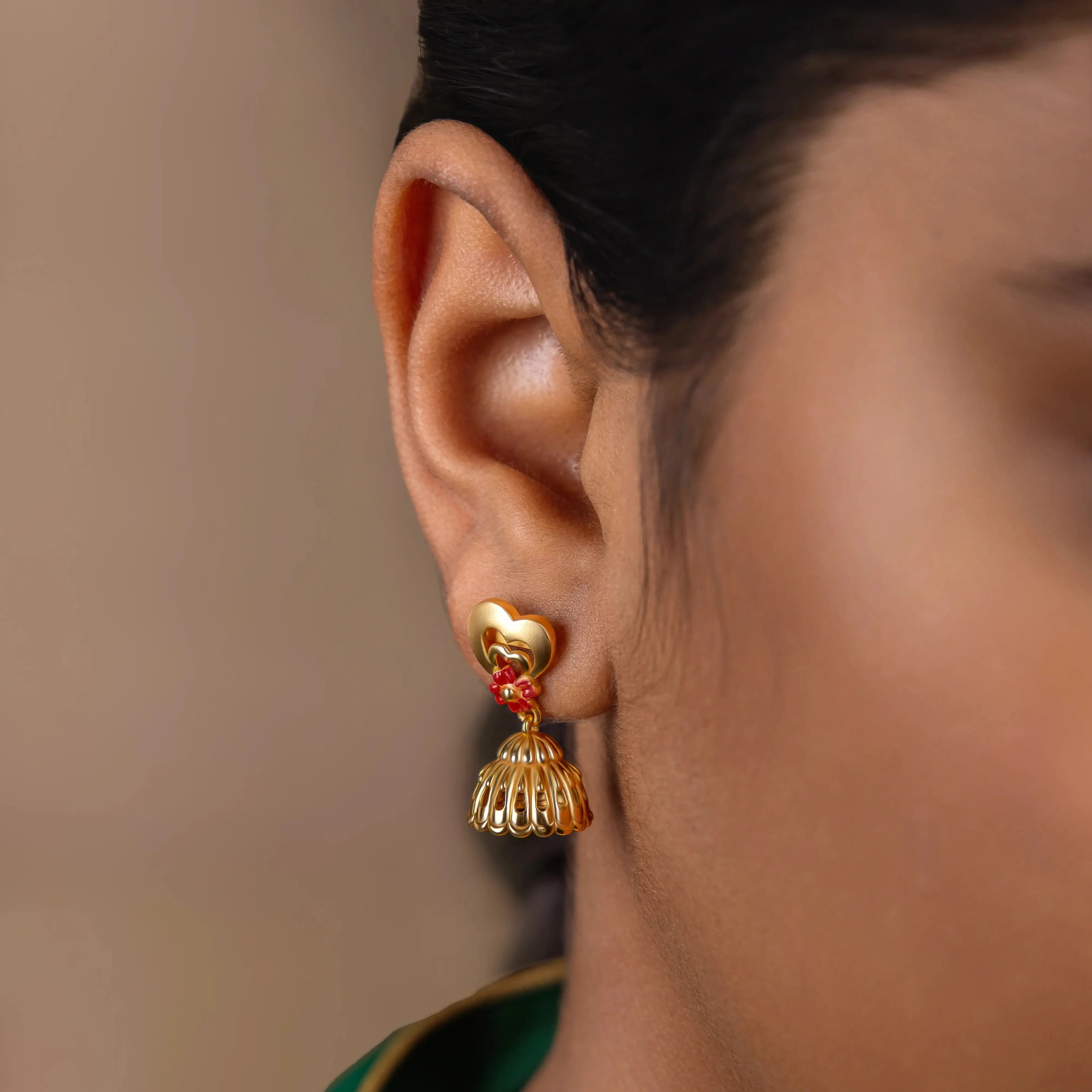 Pure 925 Silver Gold Plated Heart Design Jhumkas