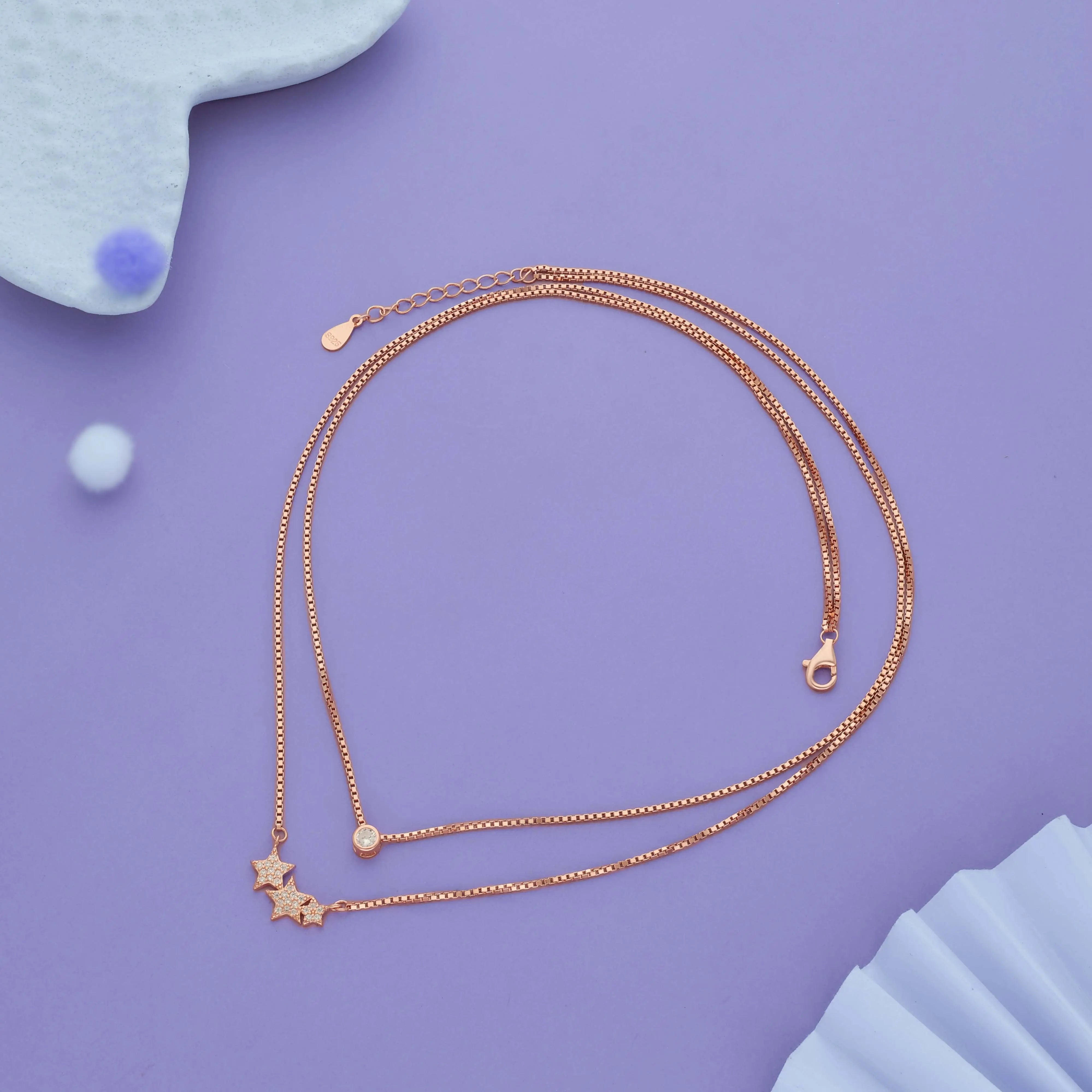 Celestial Spark Charm Silver Necklace | 925 Hallmark | Rose Gold Polish | Ideal Valentine’s Day Gift for Women