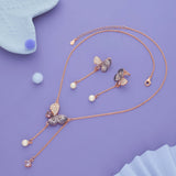 Angelwing Pearl Pendant Set Rose Gold Silver Necklace With Earrings | 925 Hallmark | Trendy Silver Necklace | Valentine’s Day Gift for Her