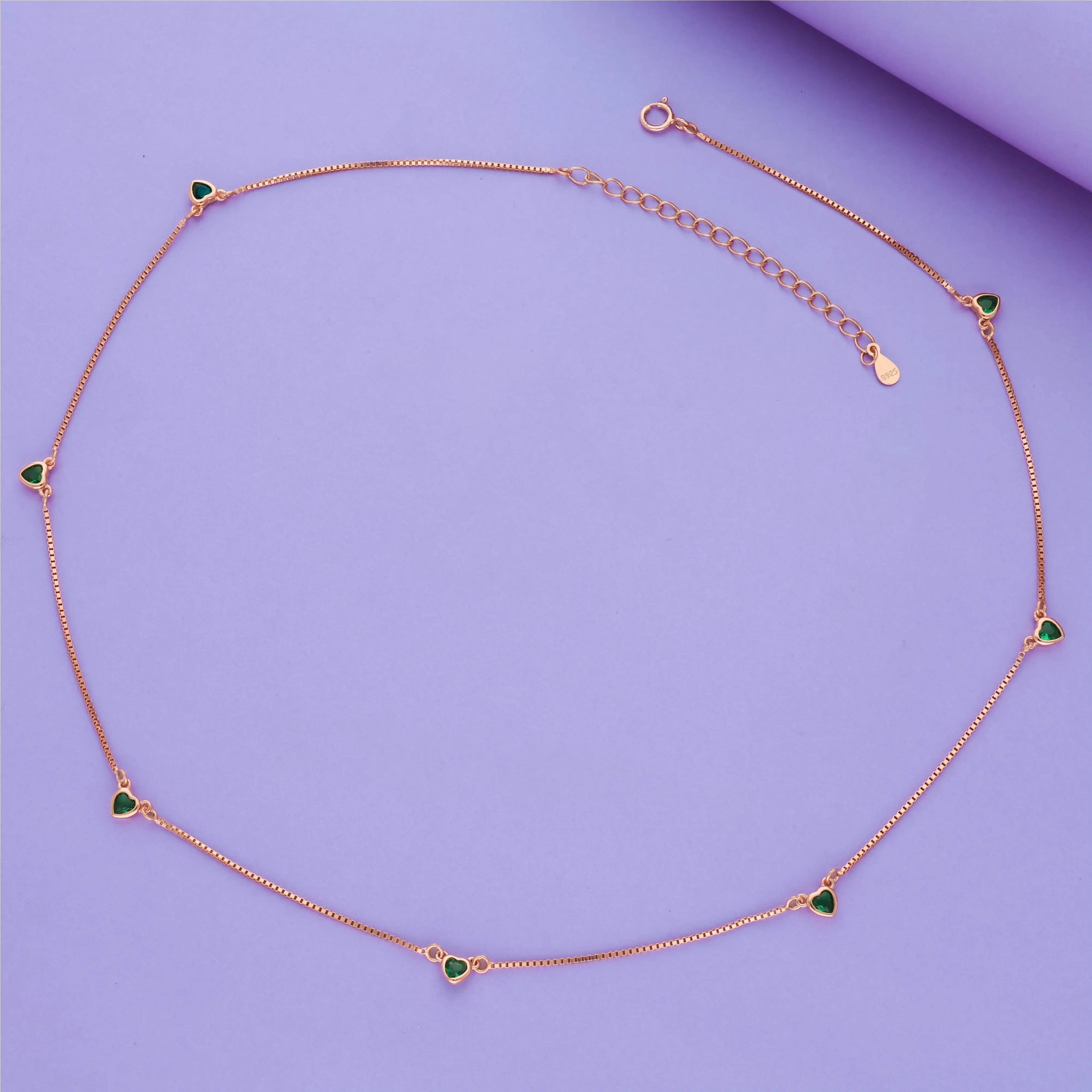 Rose Gold Plated 925 Silver Green Heart Charm Necklace