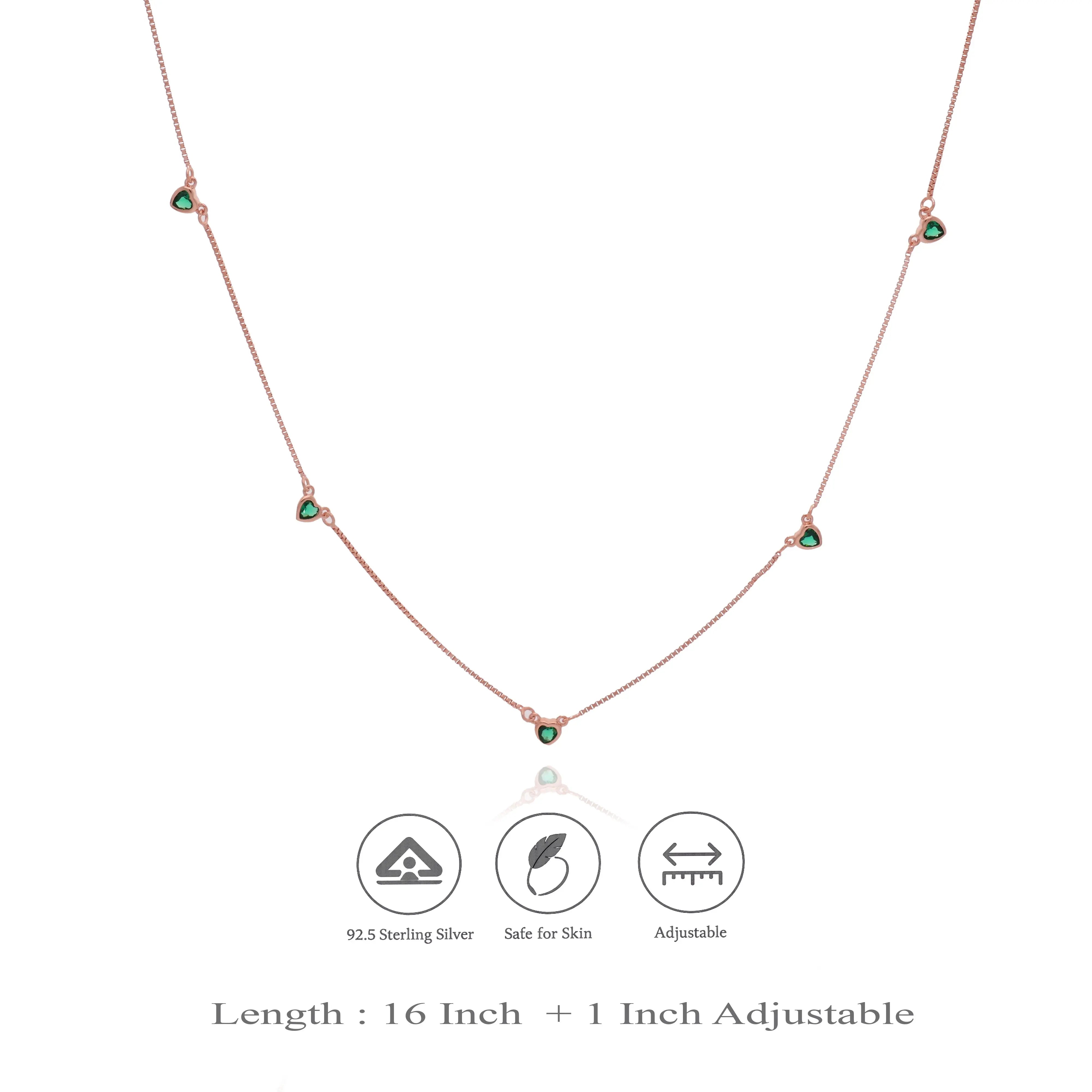 Rose Gold Plated 925 Silver Green Heart Charm Necklace