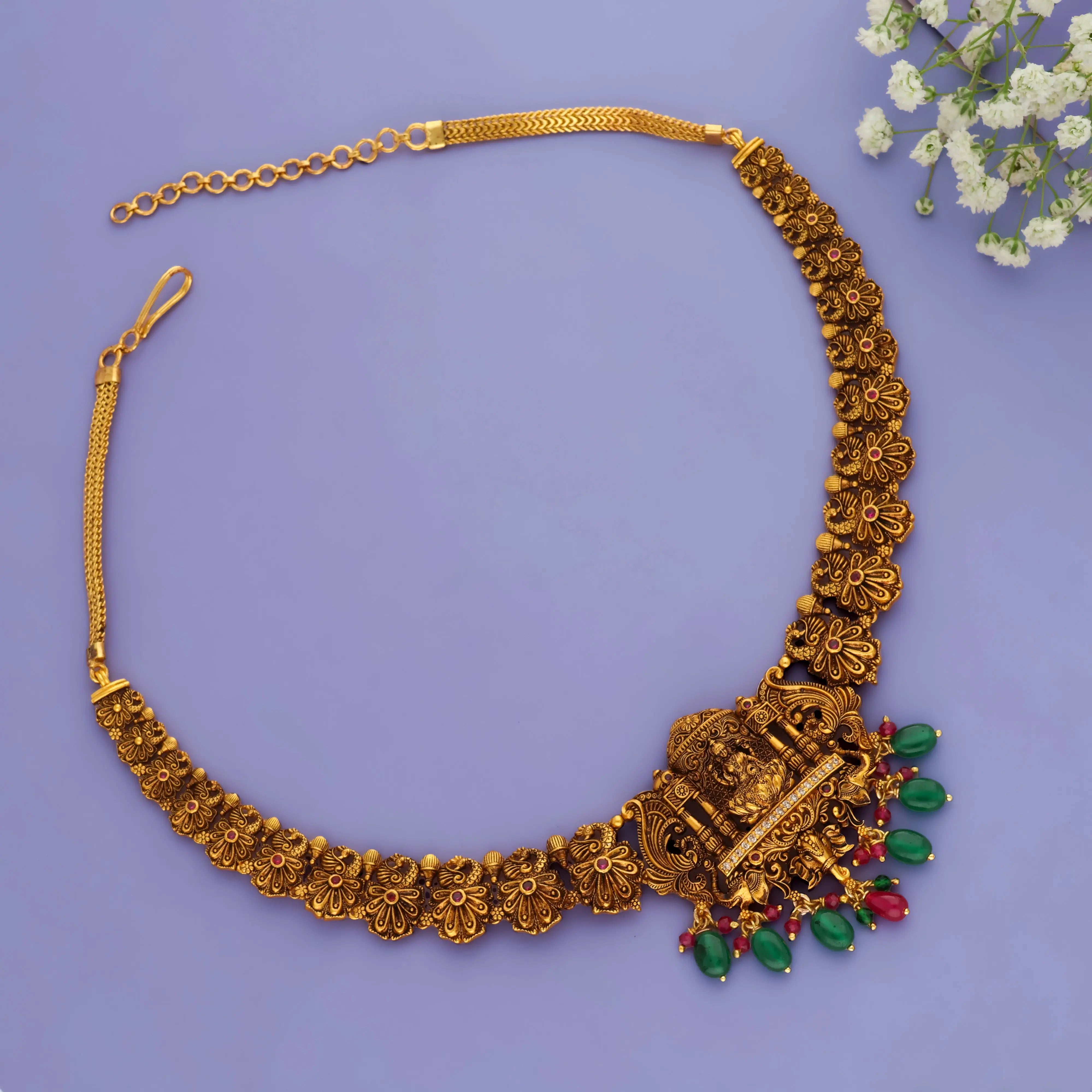 925 Silver Gold Plated Lakshmi Nakshi Choker Necklace