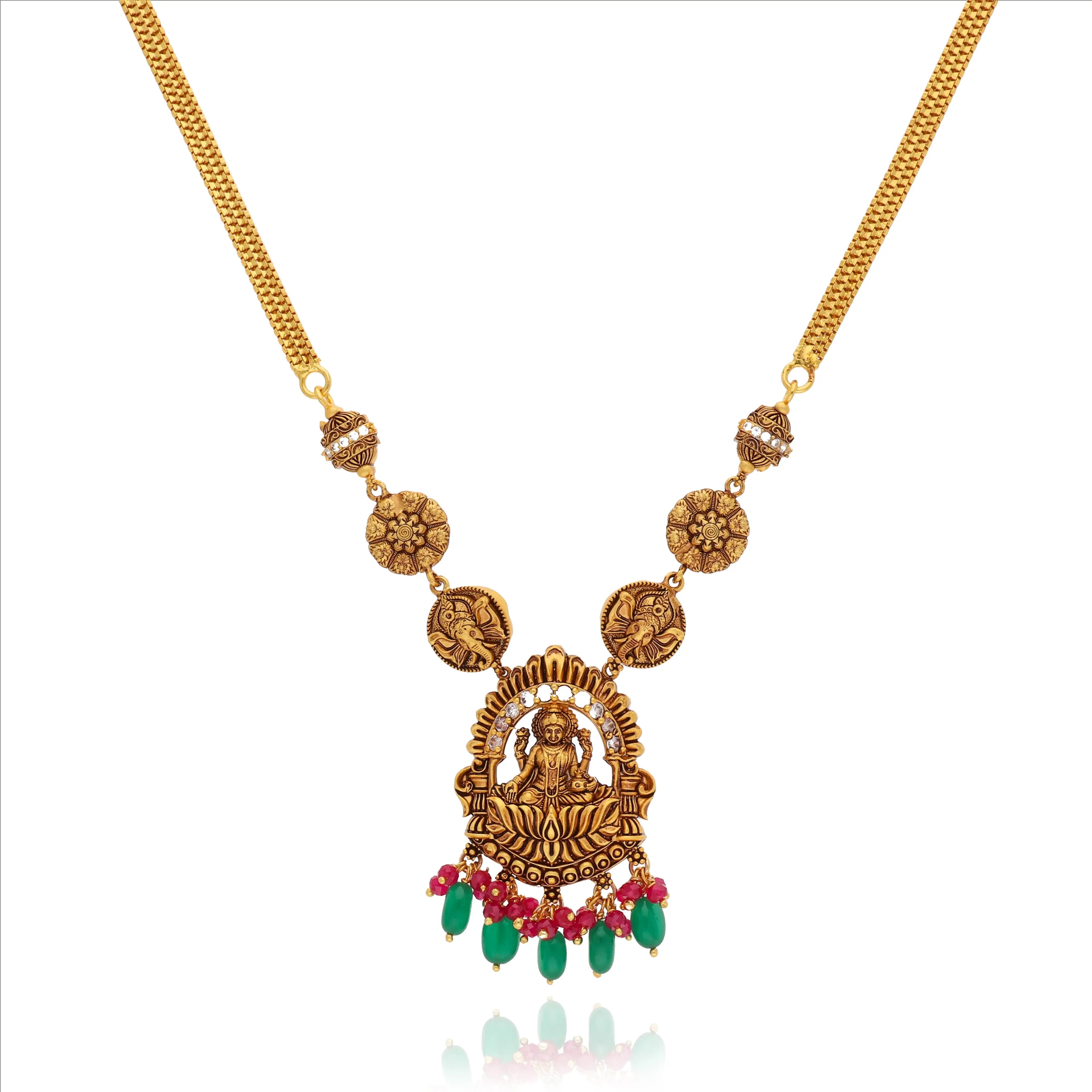 Lakshmi Ganesha 925 Silver Traditional Haram Necklace