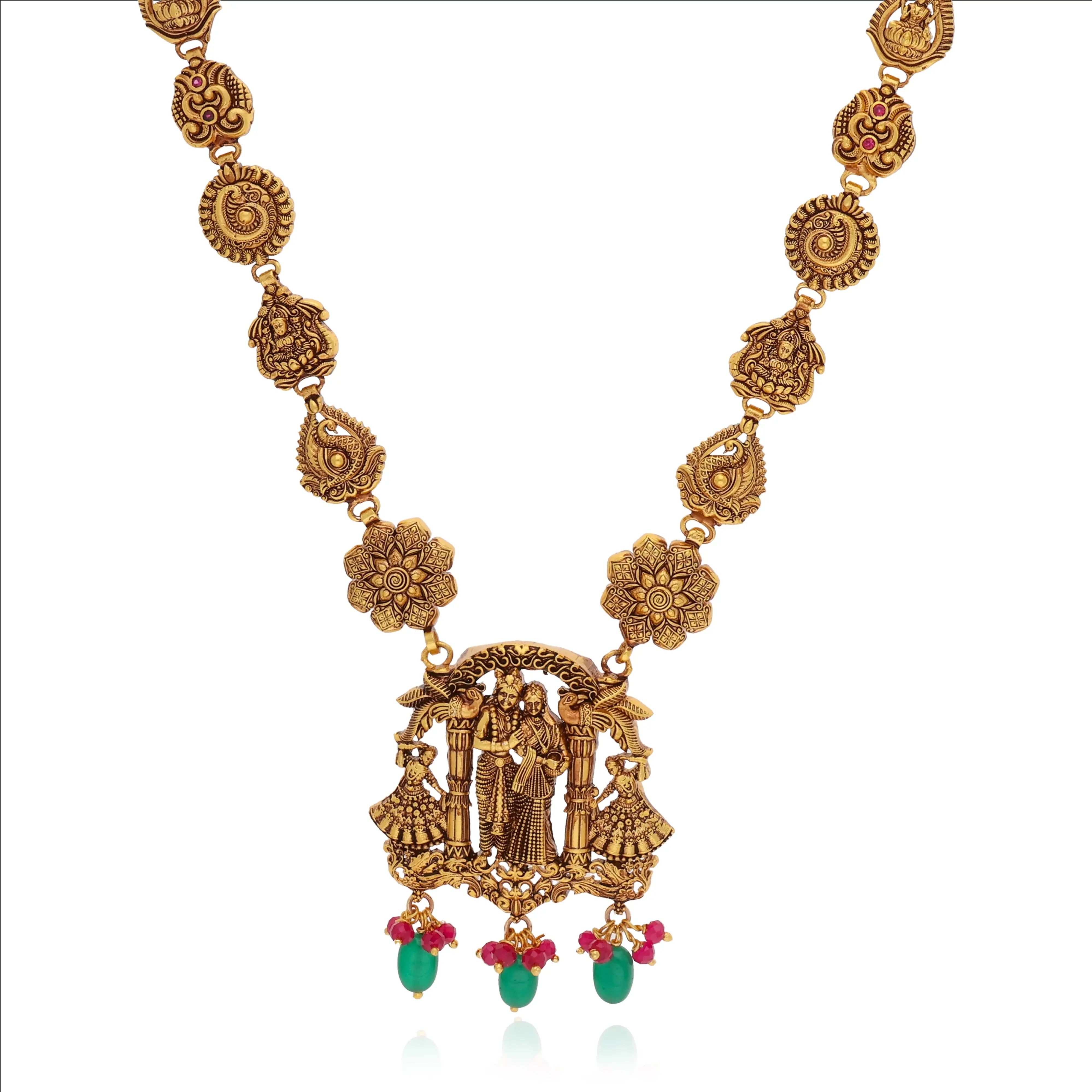 Radha Krishna 925 Silver Temple Necklace.
