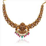 925 Silver Gold Polish Gaja Lakshmi Ganesha Temple Necklace