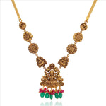 925 Pure Silver Gold Polish Lakshmi Long Haram Necklace