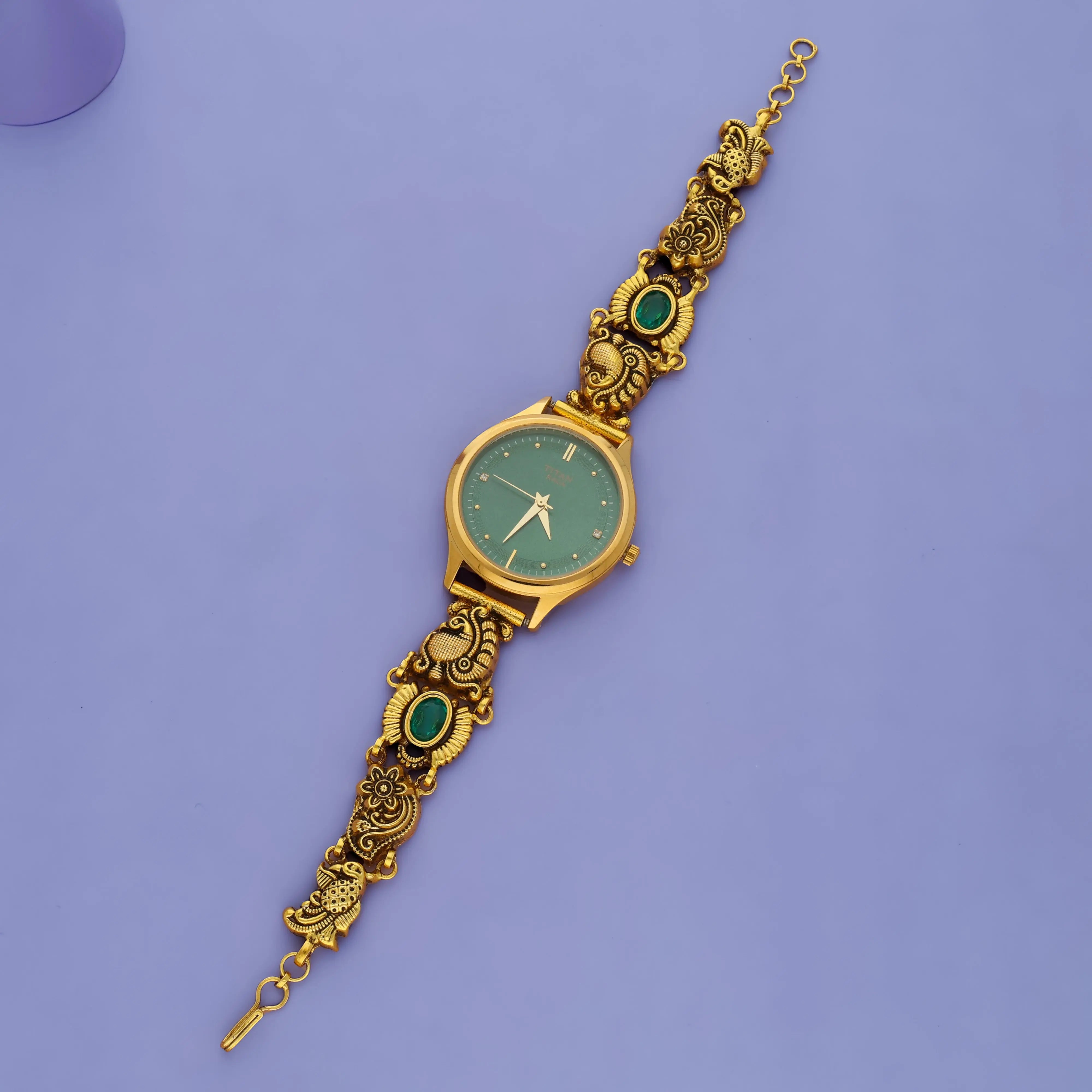 925 Silver Green Peacock Temple Art Watch
