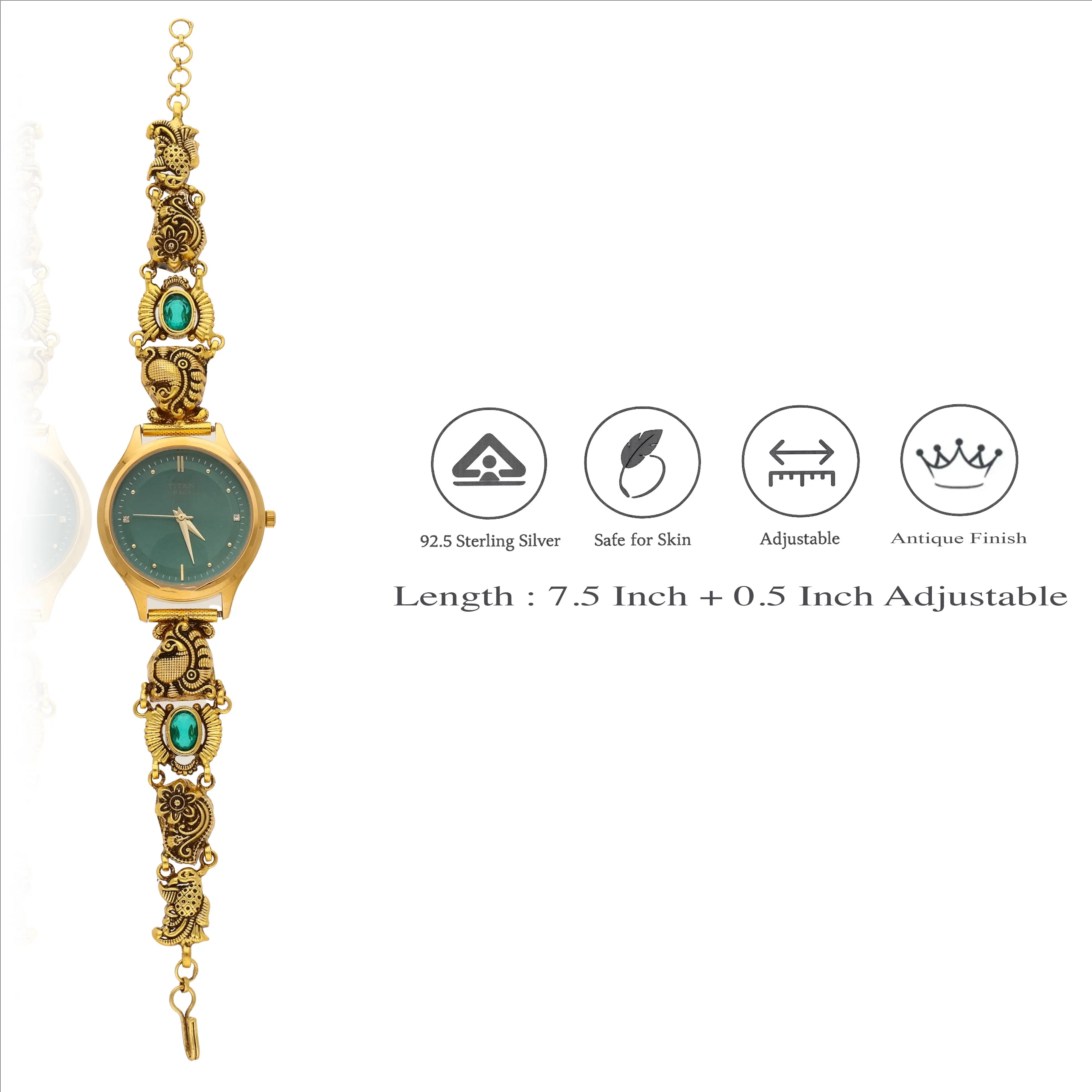 925 Silver Green Peacock Temple Art Watch