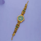 925 Silver Heritage Style Watch with Green Stone Design