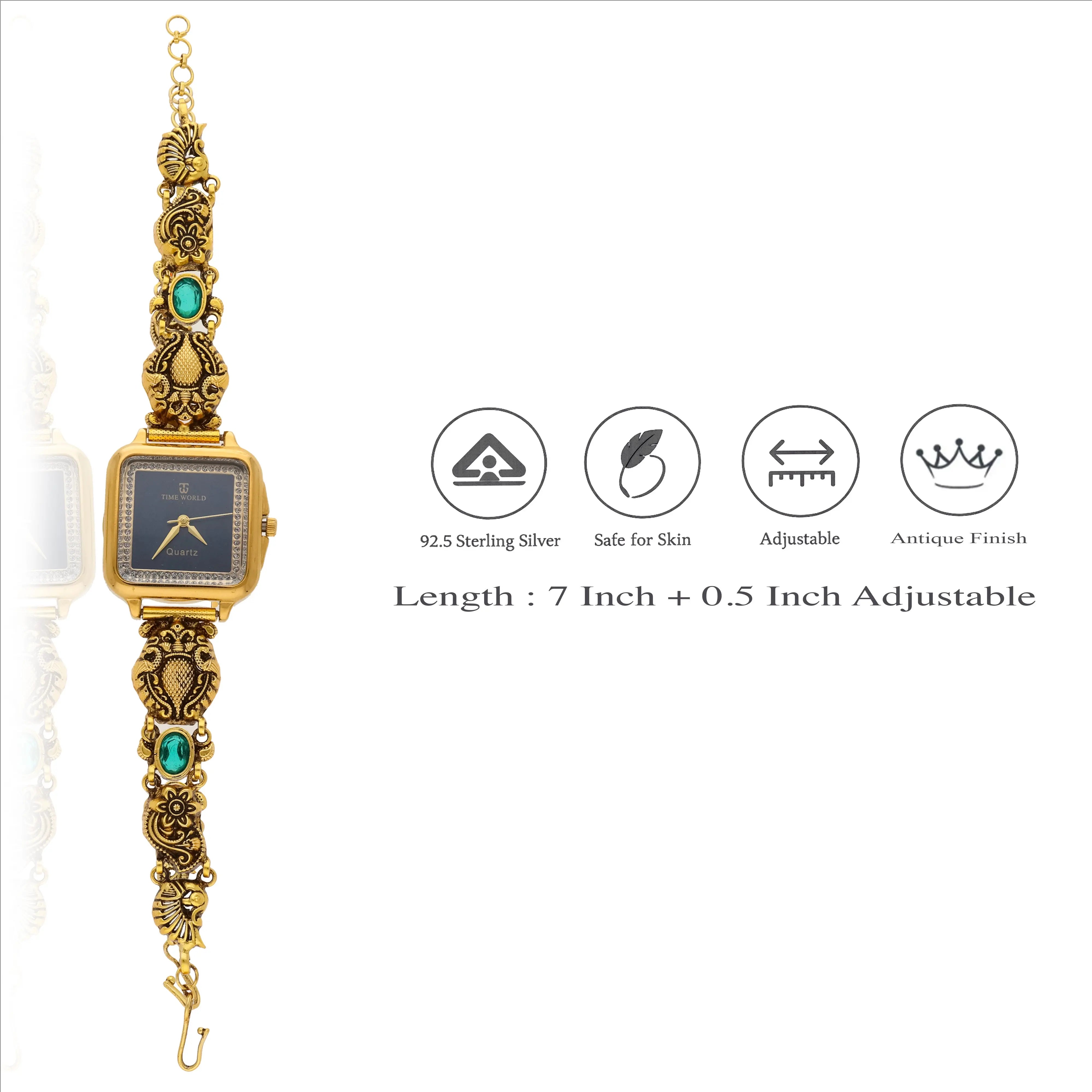 Oceanic Elegance 925 Silver Floral Temple Watch