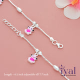 Cute Teddy Bear Silver Anklet for Kids(3-5yrs)