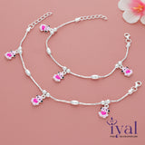 Cute Teddy Bear Silver Anklet for Kids(3-5yrs)