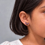 925 Silver Gold Polish Purple Butterfly Stud Earrings