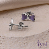 Charming Minimal Purple Bow Silver Pendent Set for Kids